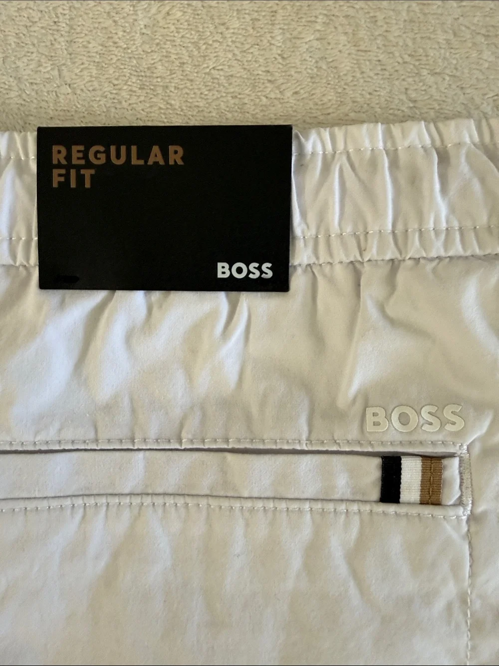 BOSS White Elastic Waist Drawstring Shorts